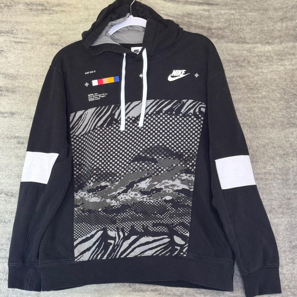 Nike Sportswear Graphic Hoodie Black Zebra Camo Just Do It DQ3516-010 Mens L